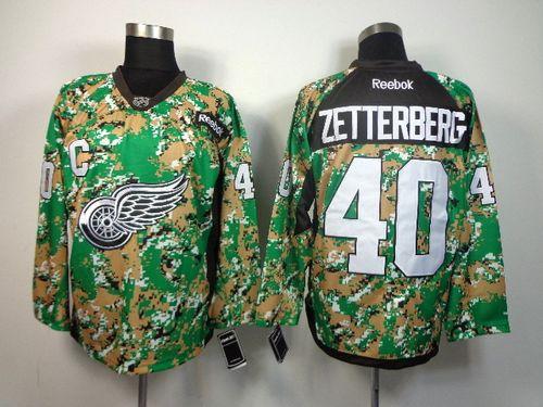 Red Wings #40 Henrik Zetterberg Camo Veterans Day Practice Stitched NHL Jersey