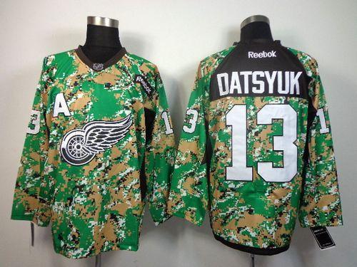 Red Wings #13 Pavel Datsyuk Camo Veterans Day Practice Stitched NHL Jersey