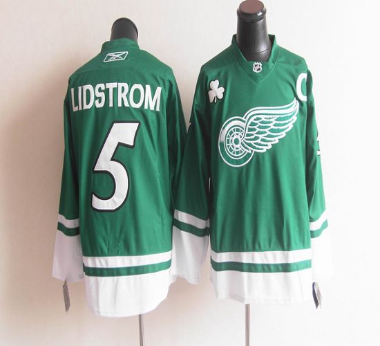 Red Wings St Patty's Day #5 Nicklas Lidstrom Green Stitched NHL Jersey