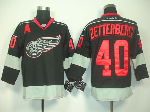 Red Wings #40 Henrik Zetterberg Black Ice Stitched NHL Jersey