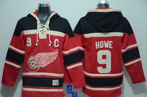 Red Wings #9 Gordie Howe Red Sawyer Hooded Sweatshirt Stitched NHL Jersey