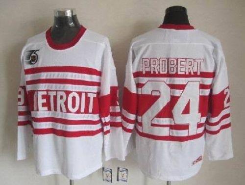 Red Wings #24 Bob Probert White CCM Throwback 75TH Stitched NHL Jersey