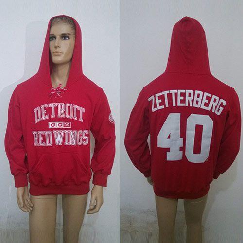 CCM Detroit Red Wings #40 Henrik Zetterberg Red Lace Up Hoodie