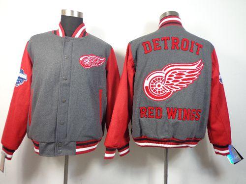 Detroit Red Wings Blank Satin Button Up Grey NHL Jacket