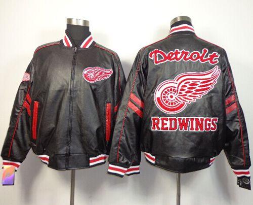 Detroit Red Wings NHL Black Leather Jacket