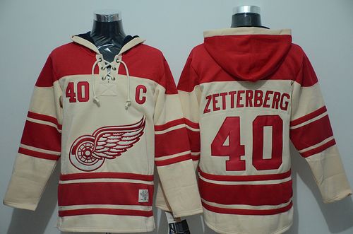 Red Wings #40 Henrik Zetterberg Cream Sawyer Hooded Sweatshirt Stitched NHL Jersey