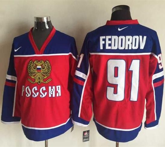 Red Wings #91 Sergei Fedorov Red/Blue  Stitched NHL Jersey