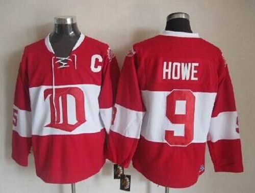 Red Wings #9 Gordie Howe Red Winter Classic CCM Throwback Stitched NHL Jersey