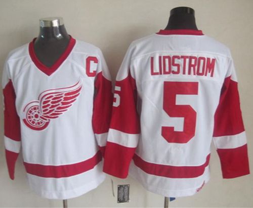 Red Wings #5 Nicklas Lidstrom White CCM Throwback Stitched NHL Jersey