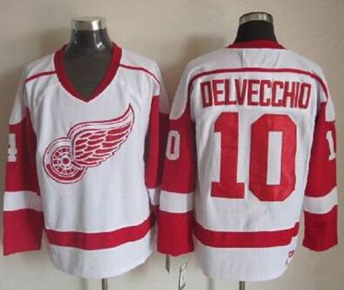 Red Wings #10 Alex Delvecchio White CCM Throwback Stitched NHL Jersey