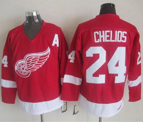 Red Wings #24 Chris Chelios Red CCM Throwback Stitched NHL Jersey
