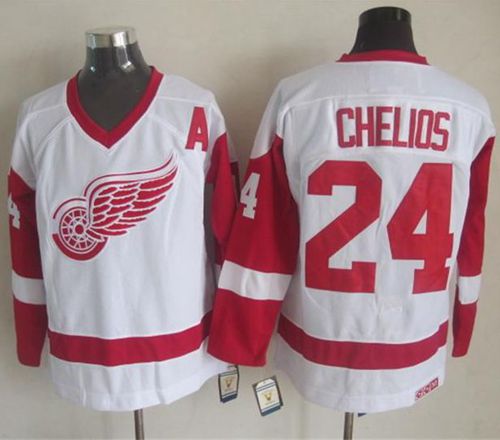 Red Wings #24 Chris Chelios White CCM Throwback Stitched NHL Jersey