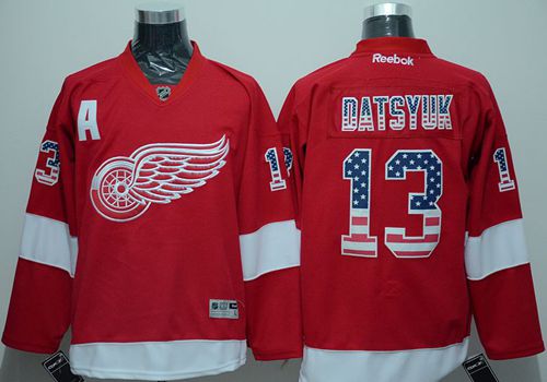 Red Wings #13 Pavel Datsyuk Red USA Flag Fashion Stitched NHL Jersey