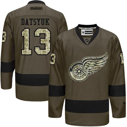 Red Wings #13 Pavel Datsyuk Green Salute to Service Stitched NHL Jersey