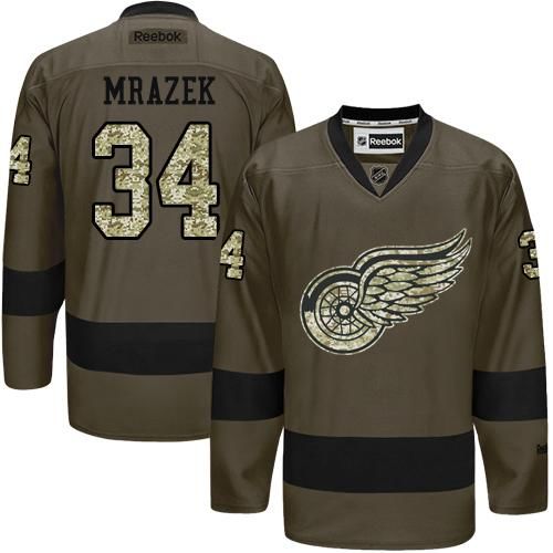 Red Wings #34 Petr Mrazek Green Salute to Service Stitched NHL Jersey