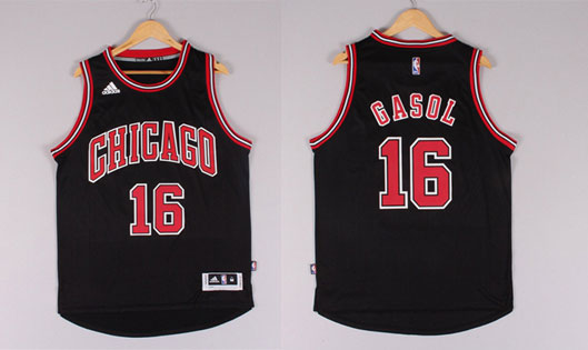 2014 2015  NBA Chicago Bulls 16 Pau Gasol New Revolution 30 Swingman Black Jersey