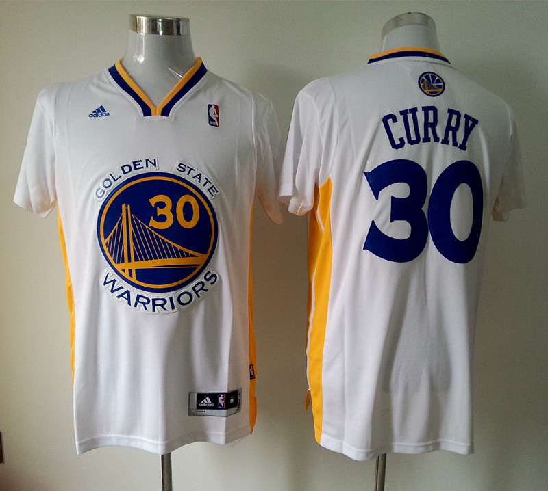 2014 2015  NBA Golden State Warriors 30 Stephen Curry New Revolution 30 Swingman White Jersey with Sleeve