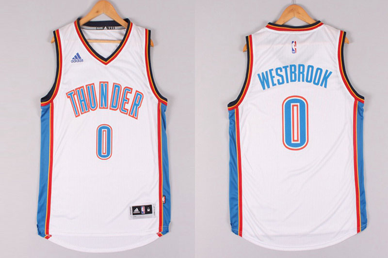 2014 2015  NBA Oklahoma City Thunder 0 Russell Westbrook New Revolution 30 Swingman White Jersey