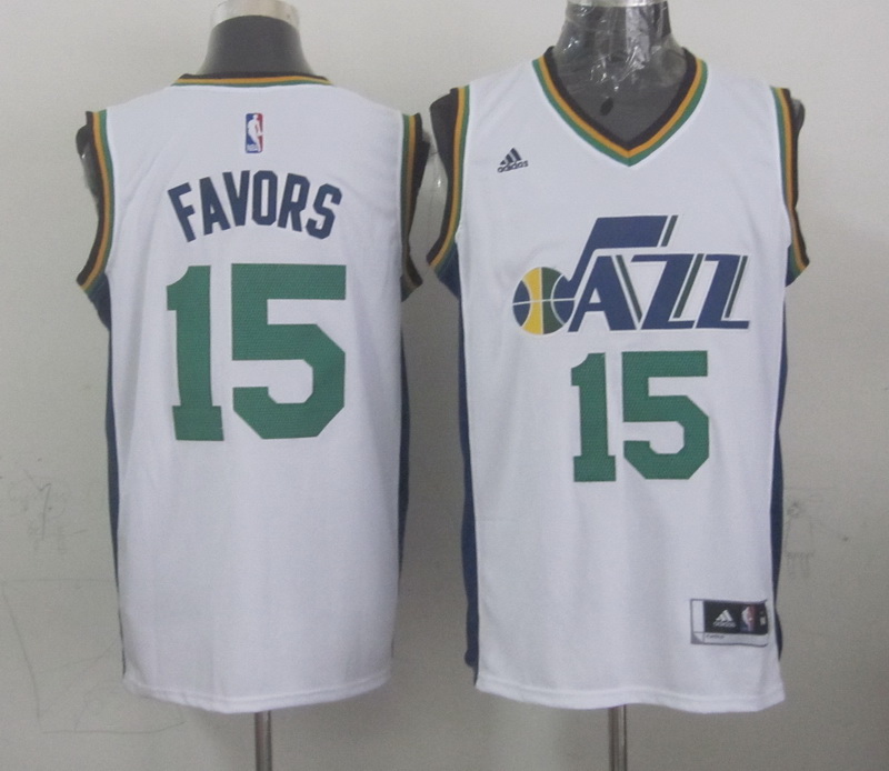 2014 2015  NBA Utah Jazz 15 Derrick Favors New Revolution 30 Swingman Navy White Jersey