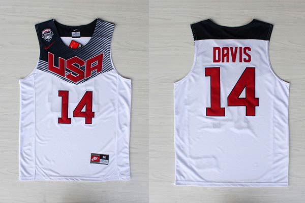 2014 World Cup USA Basketball Jerseys 14 Anthony Davis New Revolution 30 Swingman White Jersey