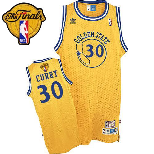 2015 NBA Finals Patch Golden State Warriors 30 Stephen Curry Soul Throwback Swingman Yellow Jersey