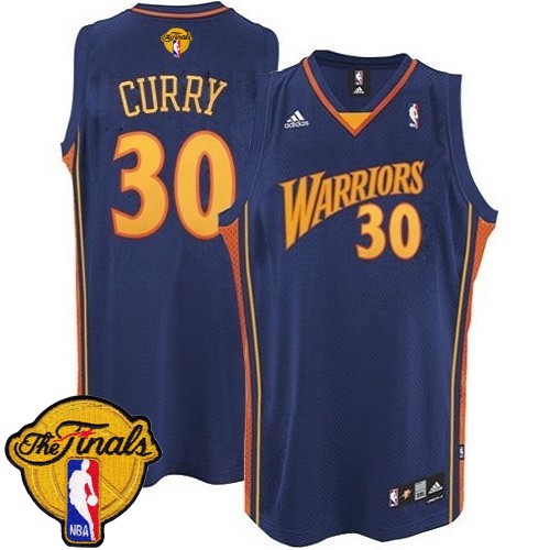 2015 NBA Finals Patch Golden State Warriors 30 Stephen Curry Swingman Dark Blue Jersey