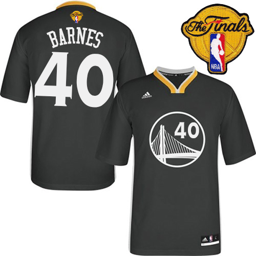 2015 NBA Finals Patch Golden State Warriors 40 Harrison Barnes New Revolution 30 Swingman Black Jersey with Sleeve