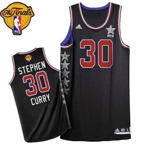 2015 NBA Finals Patch NYC All Star Western Conference 30 Stephen Curry Black Jersey