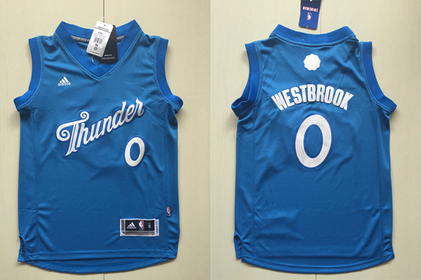 2016 NBA Christmas Day Kid jersey Oklahoma City Thunder 0 Russell Westbrook New Revolution 30 Swingman Blue Youth Jersey