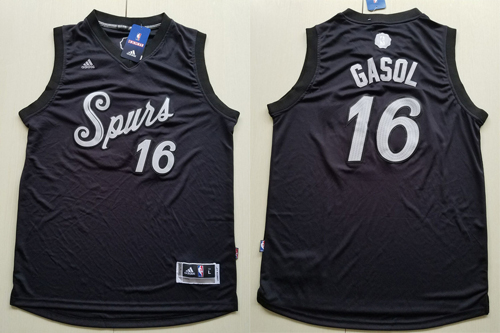 2016 NBA Christmas Day jersey San Antonio Spurs 16 Pau Gasol New Revolution 30 Swingman Black Jersey