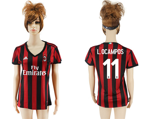 2017 18 AC Milan 11 L.OCAMPOS Home Women Soccer Jersey