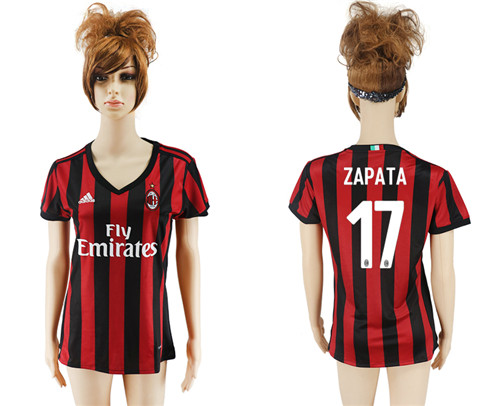 2017 18 AC Milan 17 ZAPATA Home Women Soccer Jersey