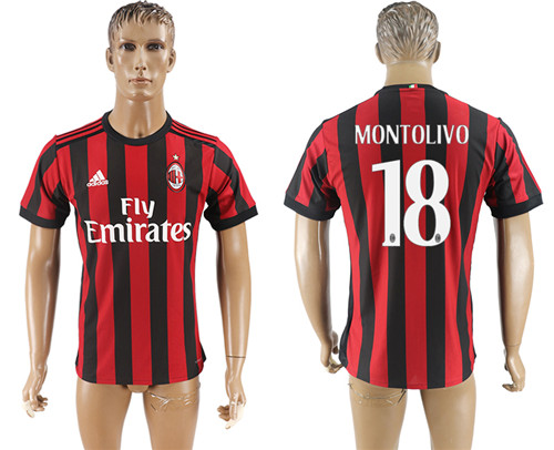 2017 18 AC Milan 18 MONTOLIVO Home Thailand Soccer Jersey