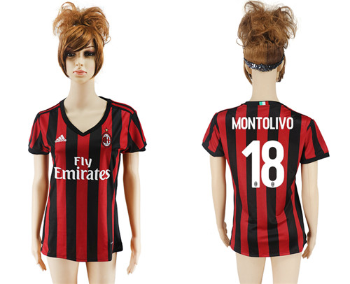 2017 18 AC Milan 18 MONTOLIVO Home Women Soccer Jersey