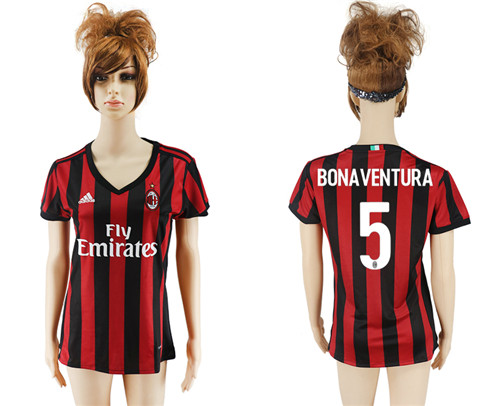 2017 18 AC Milan 5 BONAVENTURA Home Women Soccer Jersey