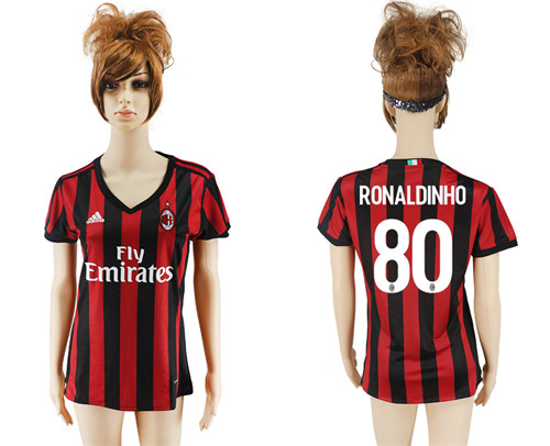 2017 18 AC Milan 80 RONALDINHO Home Women Soccer Jersey