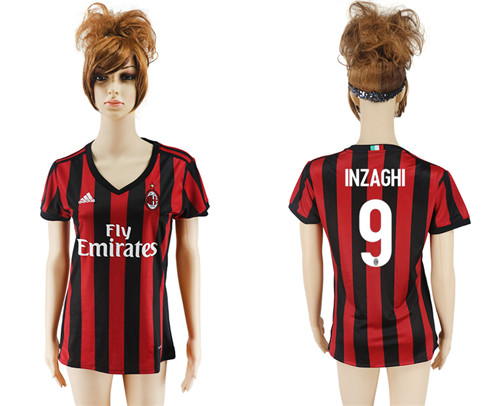 2017 18 AC Milan 9 INZAGHI Home Women Soccer Jersey