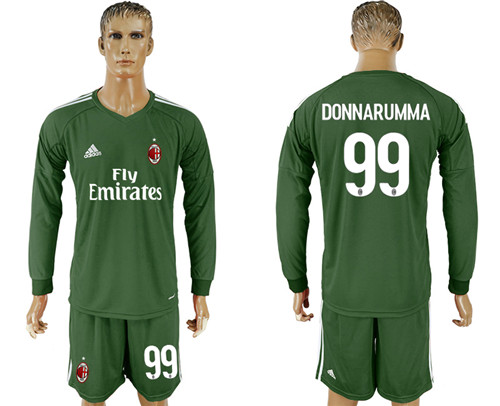 2017 18 AC Milan 99 DONNARUMMA Military Green Goalkeeper Long Sleeve Soccer Jersey