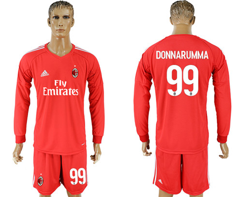 2017 18 AC Milan 99 DONNARUMMA Red Goalkeeper Long Sleeve Soccer Jersey