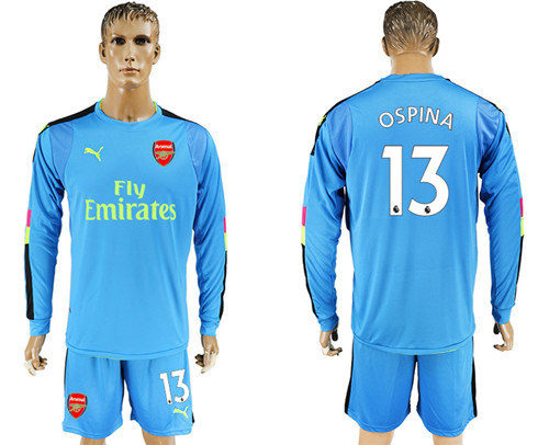 2017 18 Arsenal 13 OSPINA Blue Long Sleeve Goalkeeper Soccer Jersey