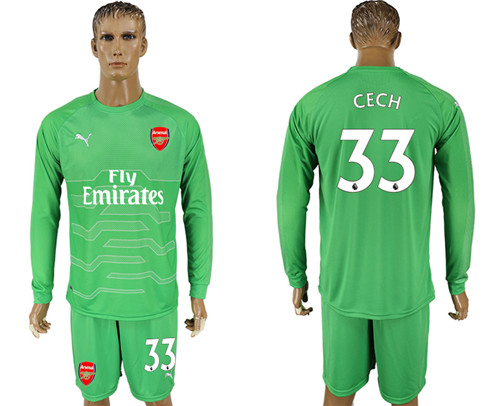 2017 18 Arsenal 33 CECH Green Long Sleeve Goalkeeper Soccer Jersey