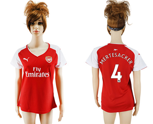 2017 18 Arsenal 4 MERTESACKER Home Women Soccer Jersey