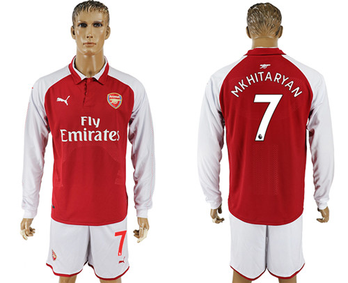 2017 18 Arsenal 7 MKHITARYAN Home Long Sleeve Soccer Jersey