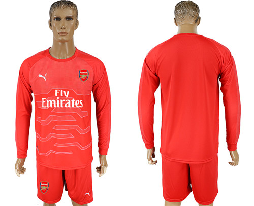2017 18 Arsenal Red Long Sleeve Goalkeeper Soccer Jersey