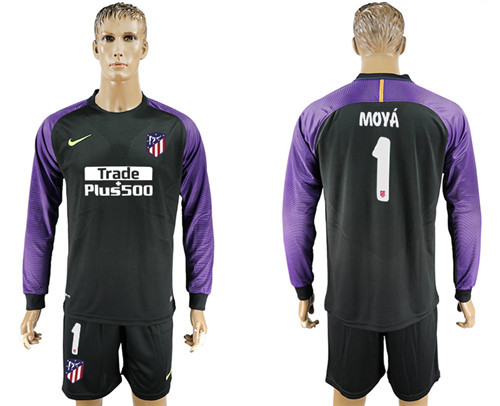 2017 18 Atletico Madrid 1 MOYA Black Long Sleeve Goalkeeper Soccer Jersey