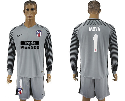 2017 18 Atletico Madrid 1 MOYA Gray Long Sleeve Goalkeeper Soccer Jersey