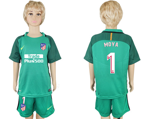 2017 18 Atletico Madrid 1 MOYA Green Goalkeeper Youth Soccer Jersey