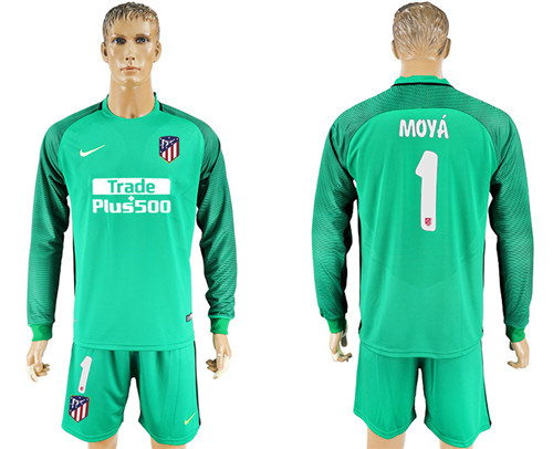 2017 18 Atletico Madrid 1 MOYA Green Long Sleeve Goalkeeper Soccer Jersey