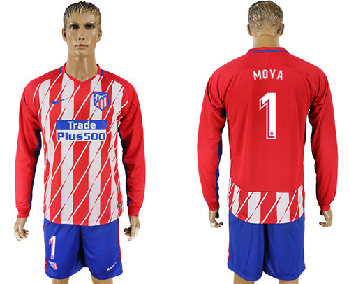 2017 18 Atletico Madrid 1 MOYA Home Long Sleeve Soccer Jersey