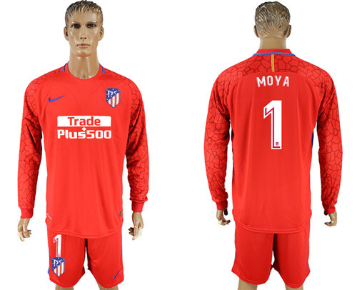 2017 18 Atletico Madrid 1 MOYA Red Long Sleeve Goalkeeper Soccer Jersey